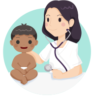 illustration of doctor examining baby