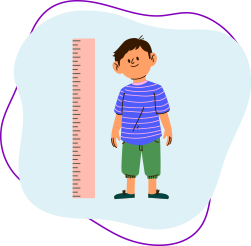Illustration of a child standing next to a height scale to represent growth measurement